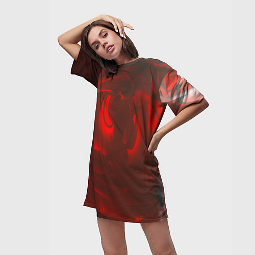 Женская длинная футболка Темно красные волны / 3D-принт – фото 3