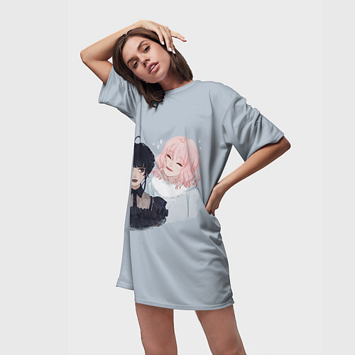 Женская длинная футболка Энид и Венсдей / 3D-принт – фото 3