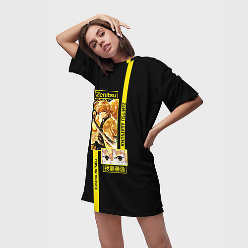 Женская длинная футболка Зеницу Агацуме - Клинок, рассекающий демонов / 3D-принт – фото 3