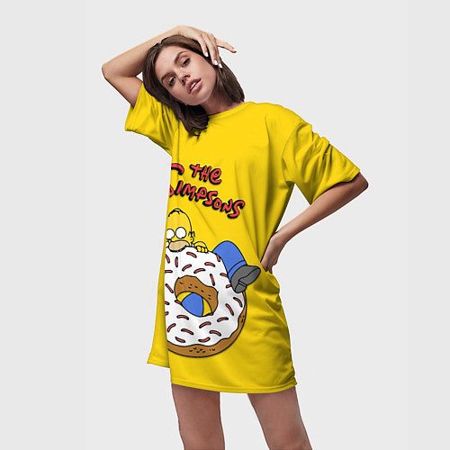 Женская длинная футболка Гомер Симпсон ест пончик / 3D-принт – фото 3