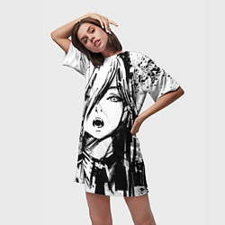 Футболка женская длинная Человек - бензопила: Пауэр, цвет: 3D-принт — фото 2