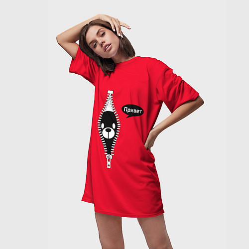 Женская длинная футболка С мишкой на замочке молнии / 3D-принт – фото 3