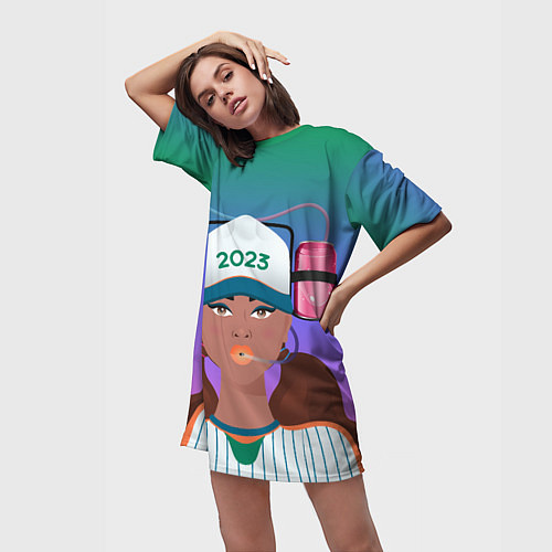 Женская длинная футболка Девушка фанатик / 3D-принт – фото 3