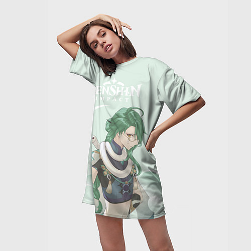 Женская длинная футболка Бай Чжу Genshin Impact / 3D-принт – фото 3