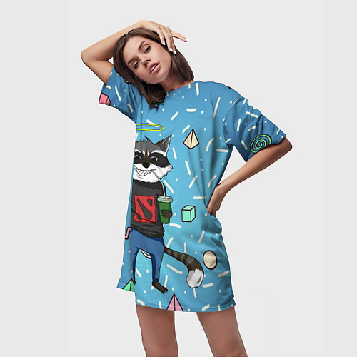 Женская длинная футболка Енот с нимбом - фанат Доты / 3D-принт – фото 3