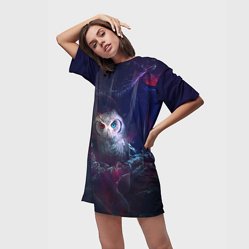 Женская длинная футболка Мистическая сова / 3D-принт – фото 3