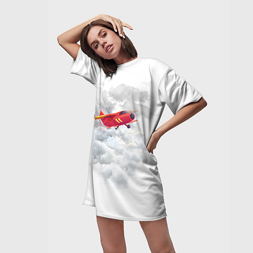 Женская длинная футболка Самолёт в облаках / 3D-принт – фото 3