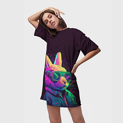 Футболка женская длинная Модный кролик в очках, цвет: 3D-принт — фото 2