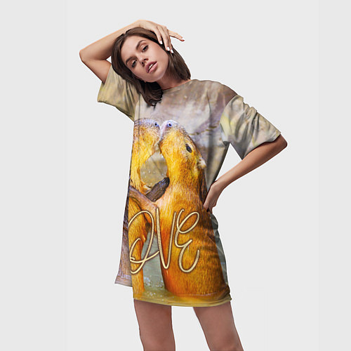 Женская длинная футболка Влюблённые капибары / 3D-принт – фото 3