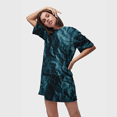 Женская длинная футболка Абстрактные тёмно-синяя каменная текстура / 3D-принт – фото 3