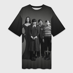Футболка женская длинная Аддамс, семейный портрет, цвет: 3D-принт