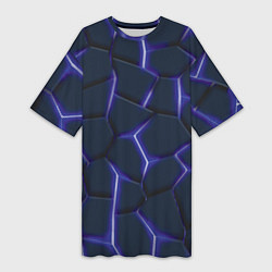 Футболка женская длинная Неон синий, цвет: 3D-принт