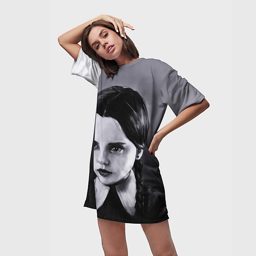 Женская длинная футболка Уэнсдэй портрет / 3D-принт – фото 3