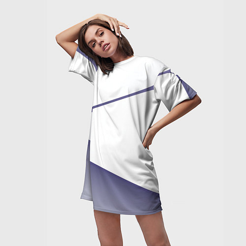 Женская длинная футболка Абстрактный белый и фиолетовый паттерн / 3D-принт – фото 3