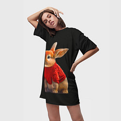 Футболка женская длинная Кролик в свитере, цвет: 3D-принт — фото 2