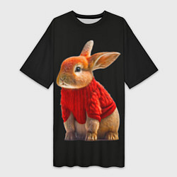 Футболка женская длинная Кролик в свитере, цвет: 3D-принт