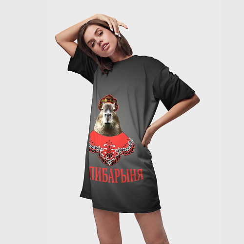 Женская длинная футболка Капибарыня в красном / 3D-принт – фото 3
