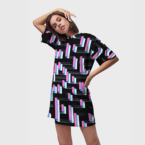Женская длинная футболка Паттерн геометрический контрастный / 3D-принт – фото 3