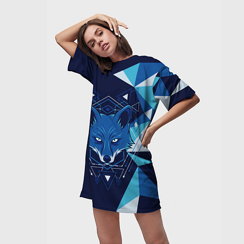 Женская длинная футболка Голова синей лисы / 3D-принт – фото 3