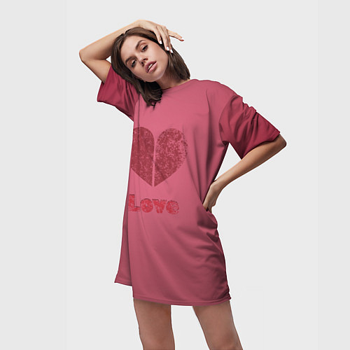 Женская длинная футболка Сердце с любовью гранж / 3D-принт – фото 3