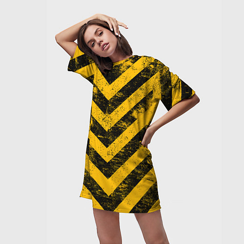 Женская длинная футболка WARNING - желто-черные полосы / 3D-принт – фото 3