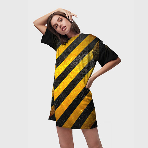 Женская длинная футболка Черно-желтая опасность / 3D-принт – фото 3