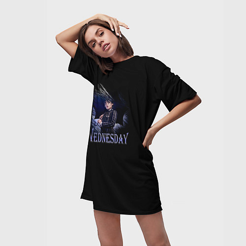 Женская длинная футболка Wednesday с зонтом / 3D-принт – фото 3