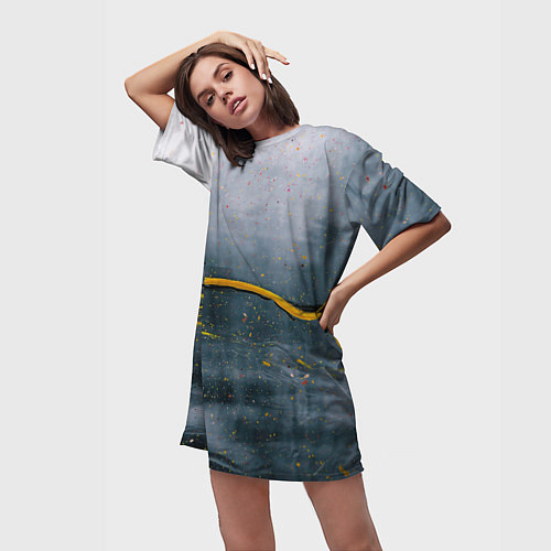 Женская длинная футболка Серо-светлый абстрактный туман и краски / 3D-принт – фото 3