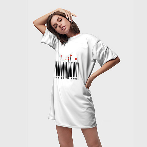 Женская длинная футболка Barcode love you / 3D-принт – фото 3