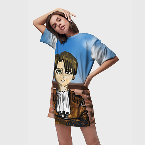 Женская длинная футболка Леви у кирпичной стены / 3D-принт – фото 3