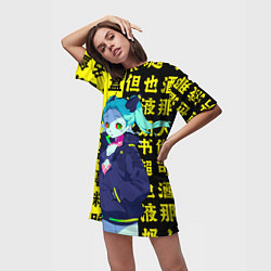 Футболка женская длинная Ребекка из аниме киберпанк бегущий по лезвию, цвет: 3D-принт — фото 2