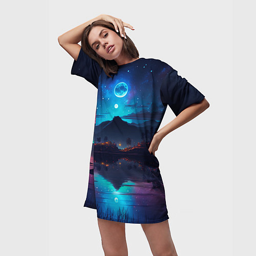 Женская длинная футболка Ночное небо, пейзаж / 3D-принт – фото 3