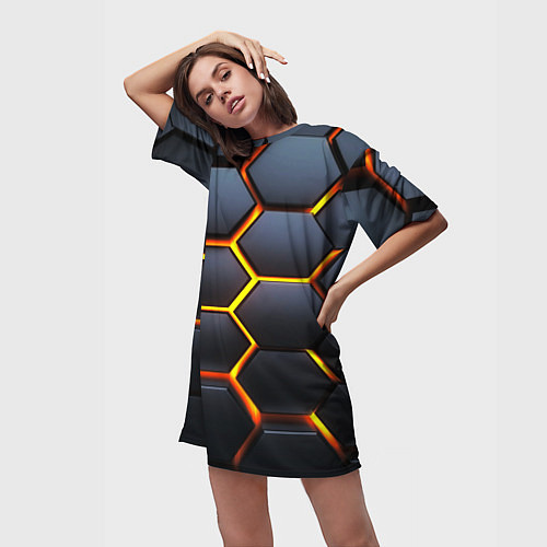 Женская длинная футболка Плиты брони / 3D-принт – фото 3