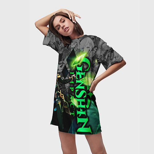 Женская длинная футболка Геншин импакт - Аль-Хайтам / 3D-принт – фото 3