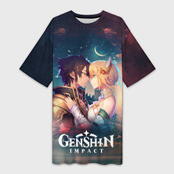 Футболка женская длинная Lumine and Xiao, цвет: 3D-принт