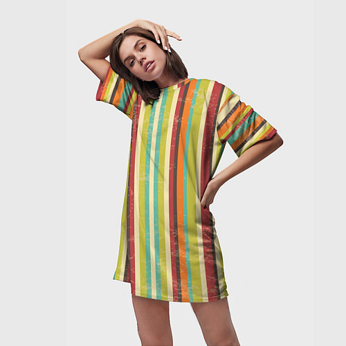 Женская длинная футболка Абстрактное множество разноцветных полос / 3D-принт – фото 3