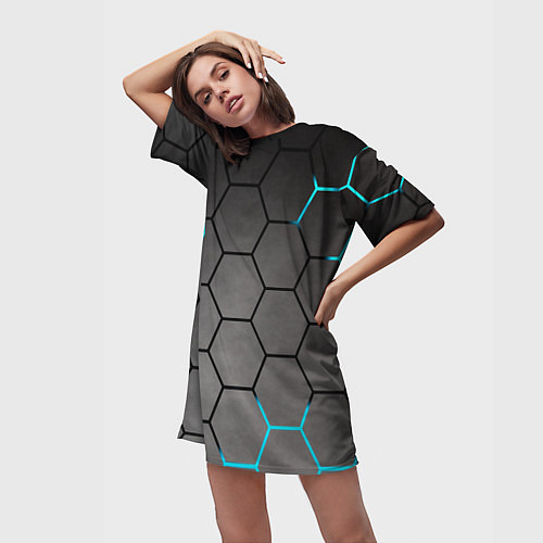 Женская длинная футболка Броня текстура неоновая / 3D-принт – фото 3