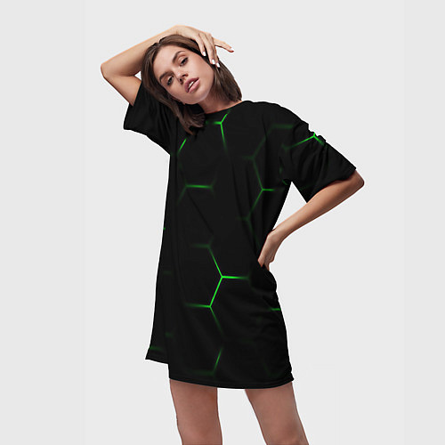 Женская длинная футболка Соты бронированный стиль / 3D-принт – фото 3