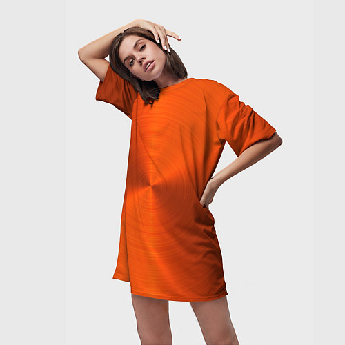 Женская длинная футболка Оранжевый волнообразный дисковый узор / 3D-принт – фото 3