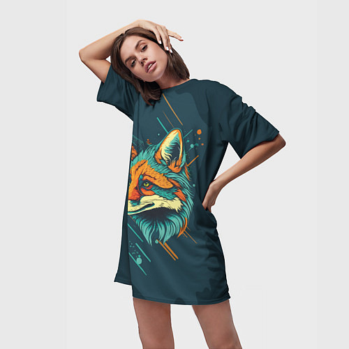 Женская длинная футболка Загадочный лис / 3D-принт – фото 3