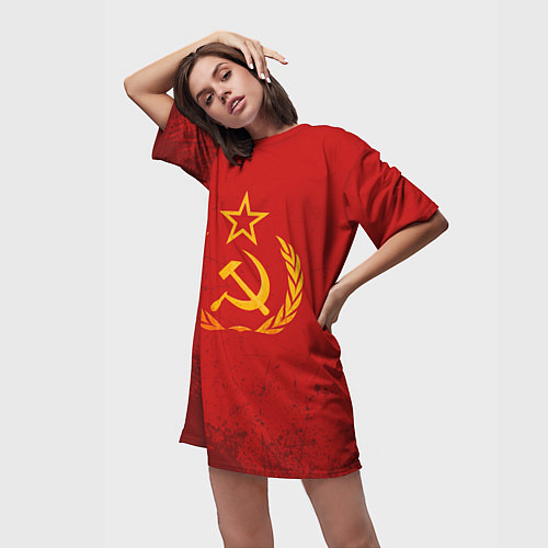 Женская длинная футболка СССР серп и молот / 3D-принт – фото 3