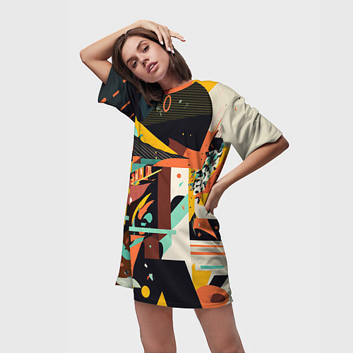 Женская длинная футболка Авангардная геометрическая композиция / 3D-принт – фото 3