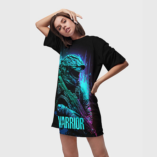 Женская длинная футболка Воин в стиле киберпанк / 3D-принт – фото 3