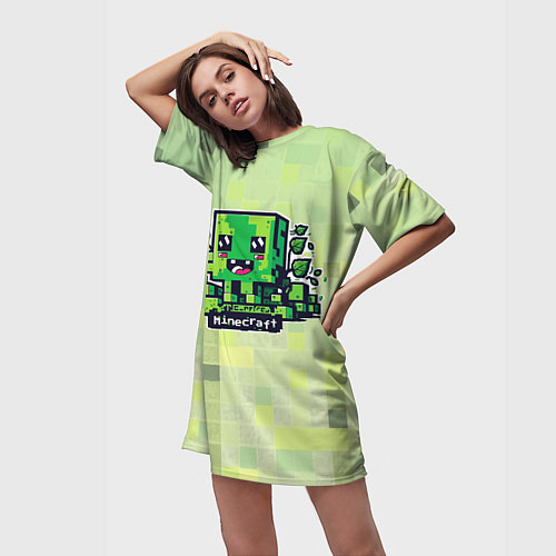 Женская длинная футболка Милашка криппер на кубическом фоне / 3D-принт – фото 3
