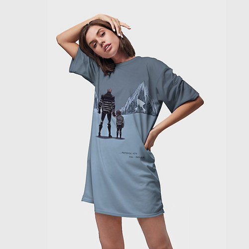 Женская длинная футболка Папа с ребенком идут в горы / 3D-принт – фото 3