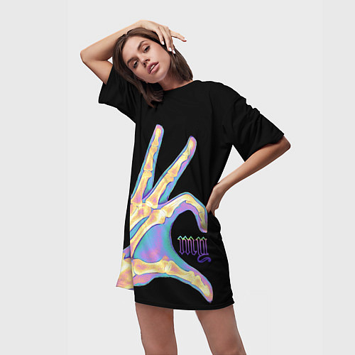 Женская длинная футболка Сердечко левой рукой - неоновый рентген / 3D-принт – фото 3