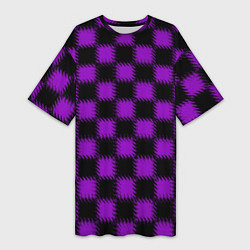 Футболка женская длинная Фиолетовый черный узор Шахматка, цвет: 3D-принт