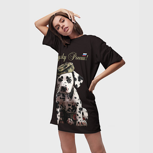 Женская длинная футболка Далматинец солдат / 3D-принт – фото 3