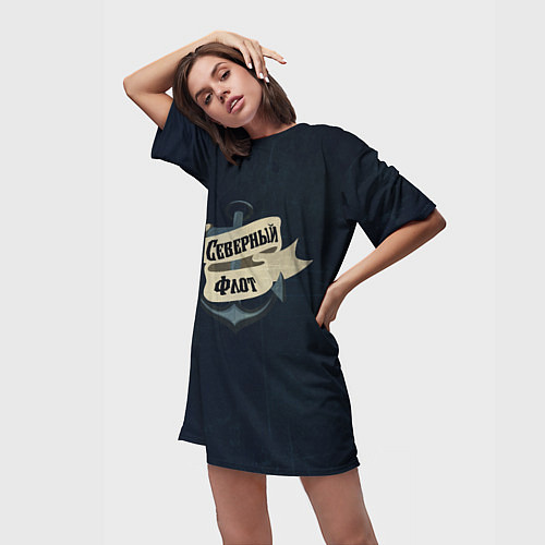 Женская длинная футболка Северный флот винтаж / 3D-принт – фото 3