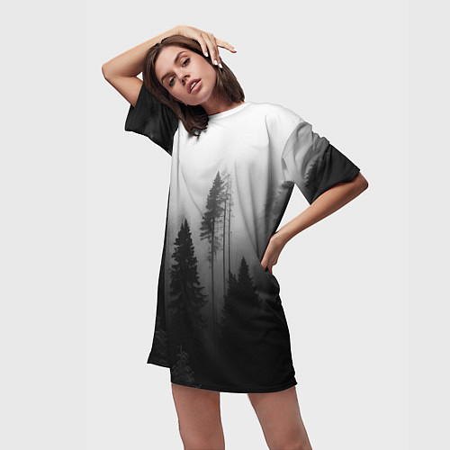 Женская длинная футболка Красивый лес и туман / 3D-принт – фото 3